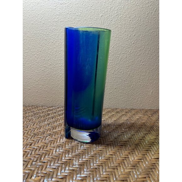 BOHEMIAN Blown Glass Blue Green Vase Made in Czech Republic 10”x4” - Picture 2 of 10